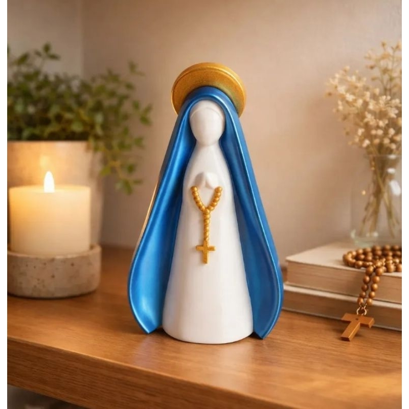 Imagem Santinha Nossa Senhora Aparecida Cor Dourado/azul 3d Azul - Branco - Dourado