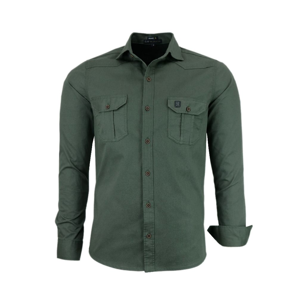 Camisa Slim Masculina Estilo Militar – Algodão Sarja Premium Amil com 2 Bolsos 1747