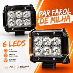 Kit Par Farol De Milha 6 Leds Quadrado 36v