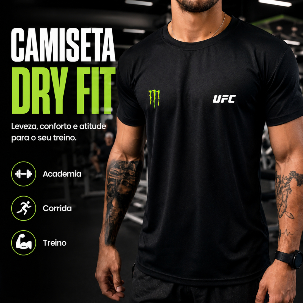 Camiseta Dry fit Masculina UFCMNST Academia Corrida Treino Fut Corrida