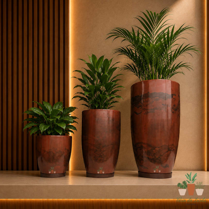 Kit 3 Vasos Decorativos para Plantas Modernos em Polietileno Cone Bojo Liso Luxo