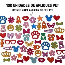 Aplique Pet EVA Autocolante com Glitter | 100 Unidades | Cola Importada para Banho e Tosa | Cães e Gatos
