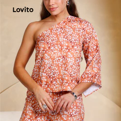 Lovito Blusa Um Ombro Só Feminina Estampada Manga Longa Elegante TKB19351965