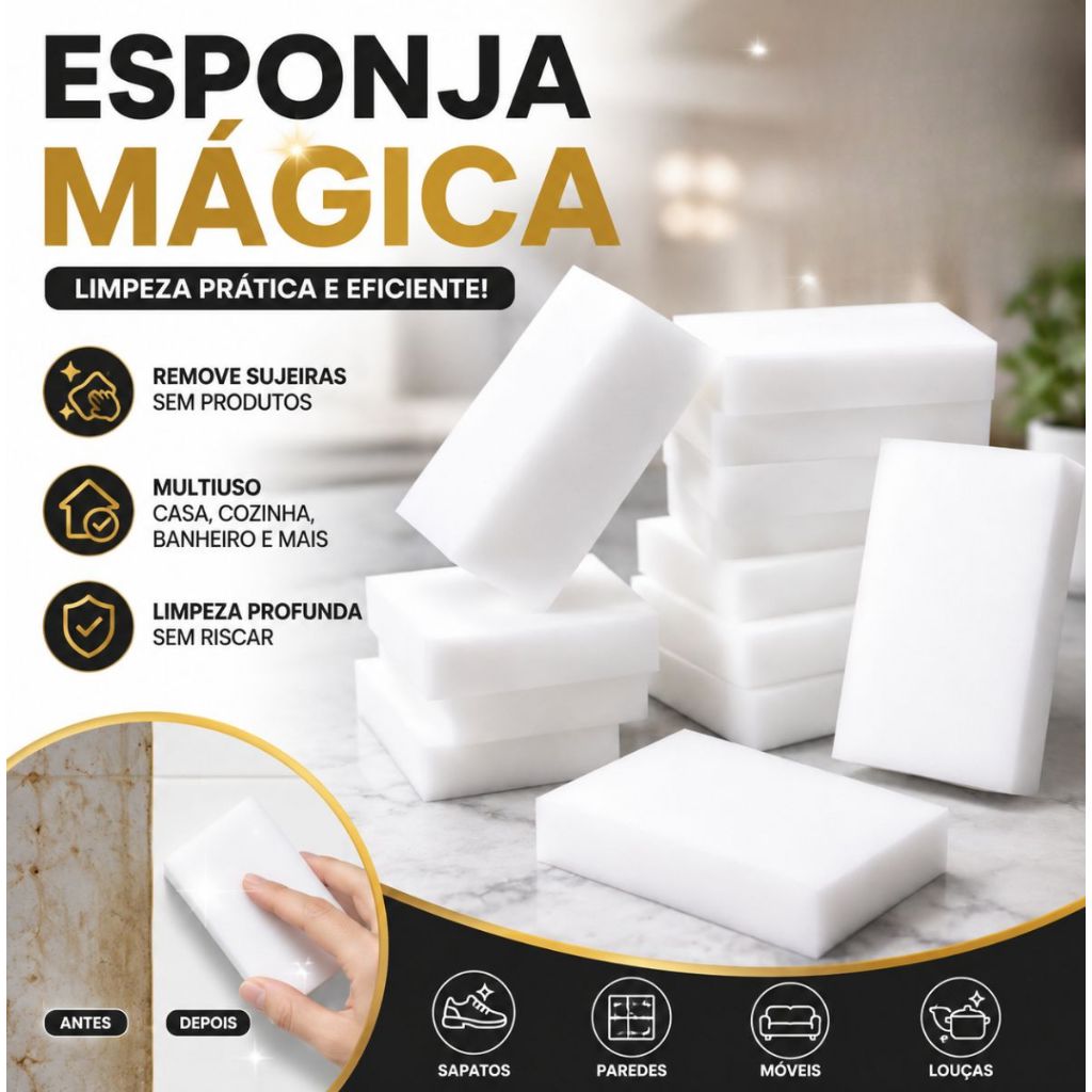 Kit 10 20 30 Esponjas Mágica Bucha Melamina Tira Mancha Original Desengordura Limpeza Incrivel