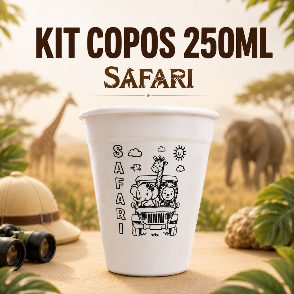 Kit 10 a 50 Copos para Colorir 250ml - SAFARI KIDS Festa Infantil Brinde e Lembrancinha Aniversário🦒