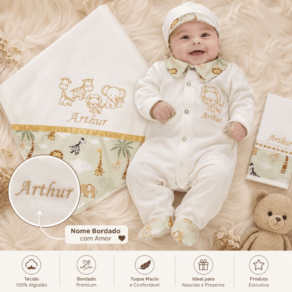 Saída de Maternidade Safari Personalizada com o Nome do Bebê
