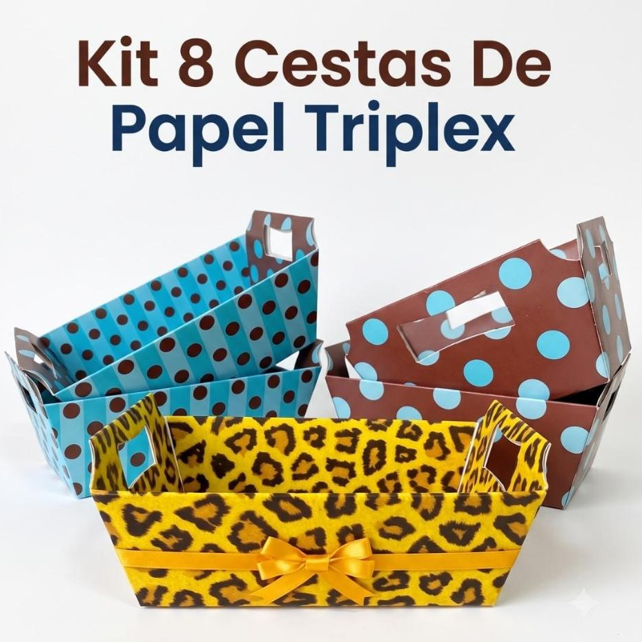 Kit 8 Cestas De Papel Triplex Presente Lembrancinha P e M Cesta de Páscoa Perfumaria Decoração Festa Aniversário