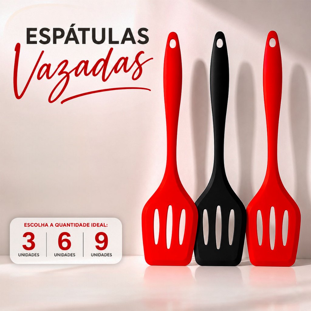Espátula Vazada de Silicone Antiaderente Resistente Cozinha Culinária Multiuso Reforçada
