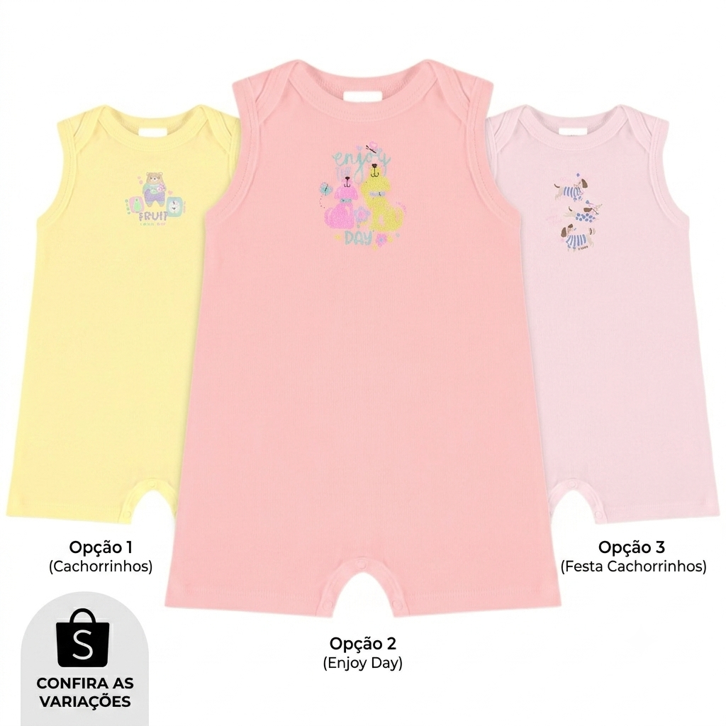 Macaquinho Bebê Menina Regata Suedine Up Baby 100% Algodão - Diversas Estampas