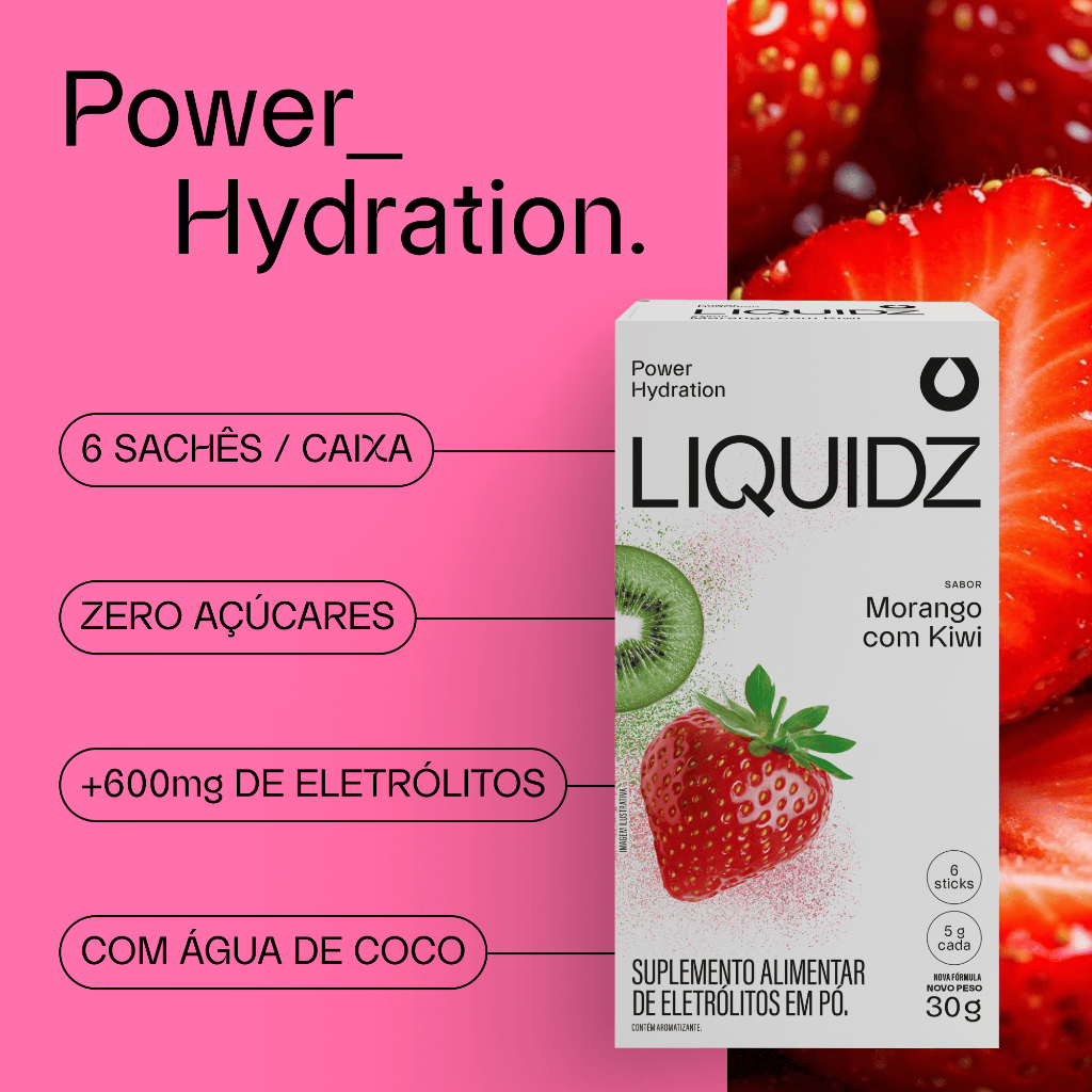 LIQUIDZ® - Eletrólitos Zero Açúcares - Sabor Morango com Kiwi - Kit 1 Caixa - 6 sachês · foto 2