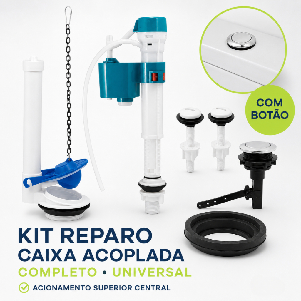 Kit Reparo Caixa Acoplada Completo Válvula Descarga Botão Universal Vaso Sanitário Banheiro