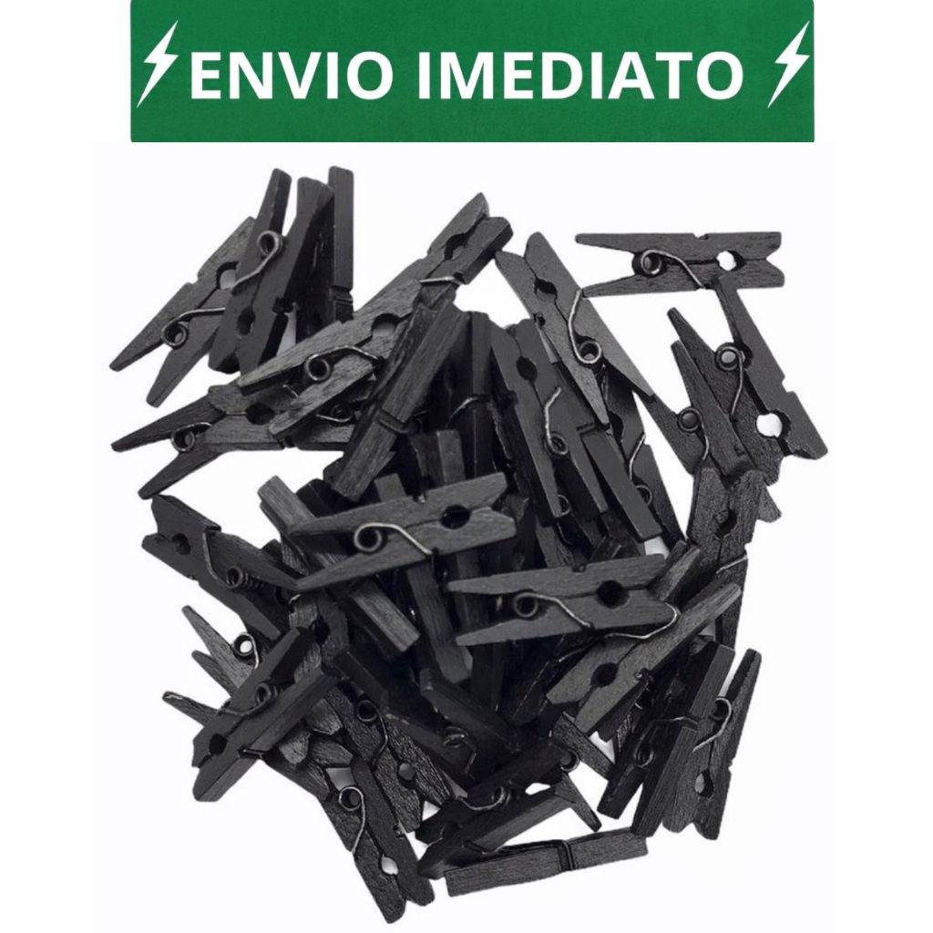 Mini pregador/ prendedor preto pequeno 2,5 cm 50 unidades