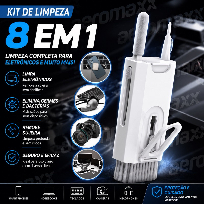 Kit de Limpeza Multifuncional 8 em 1 limpa telas lentes teclados fone de ouvido smartphone ps5