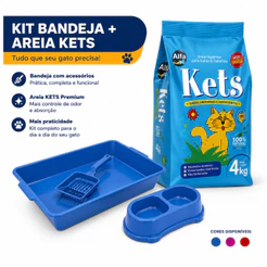 Kit Areia Kets 4Kg Caixa de Areia para gatos comedor e bebedor pazinha