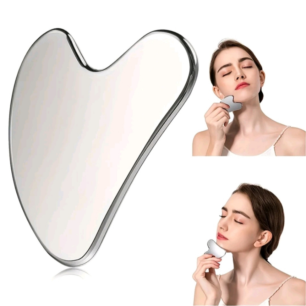 MASSAGEADR FACIAL E CORPORAL GUA SHA AÇO INOX RASPAGEM SKINCARE ROSTO RELAXAMENTO E BELEZA