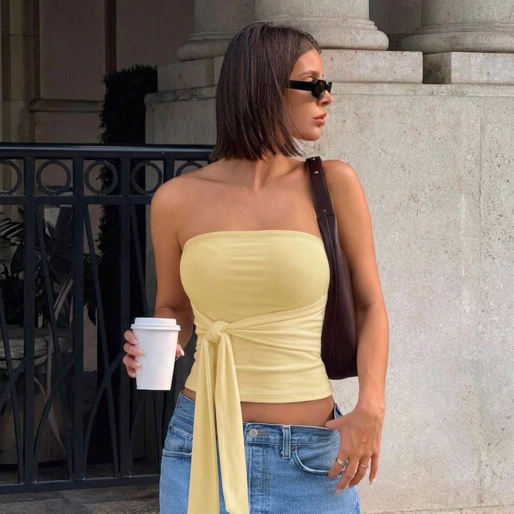 Blusa Feminina Elegante Suplex Premium Tomara que caia com Amarração Casual Estilosa