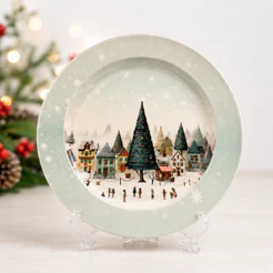 Prato Sobremesa Natalino 25 cm Melamina Floresta de Natal