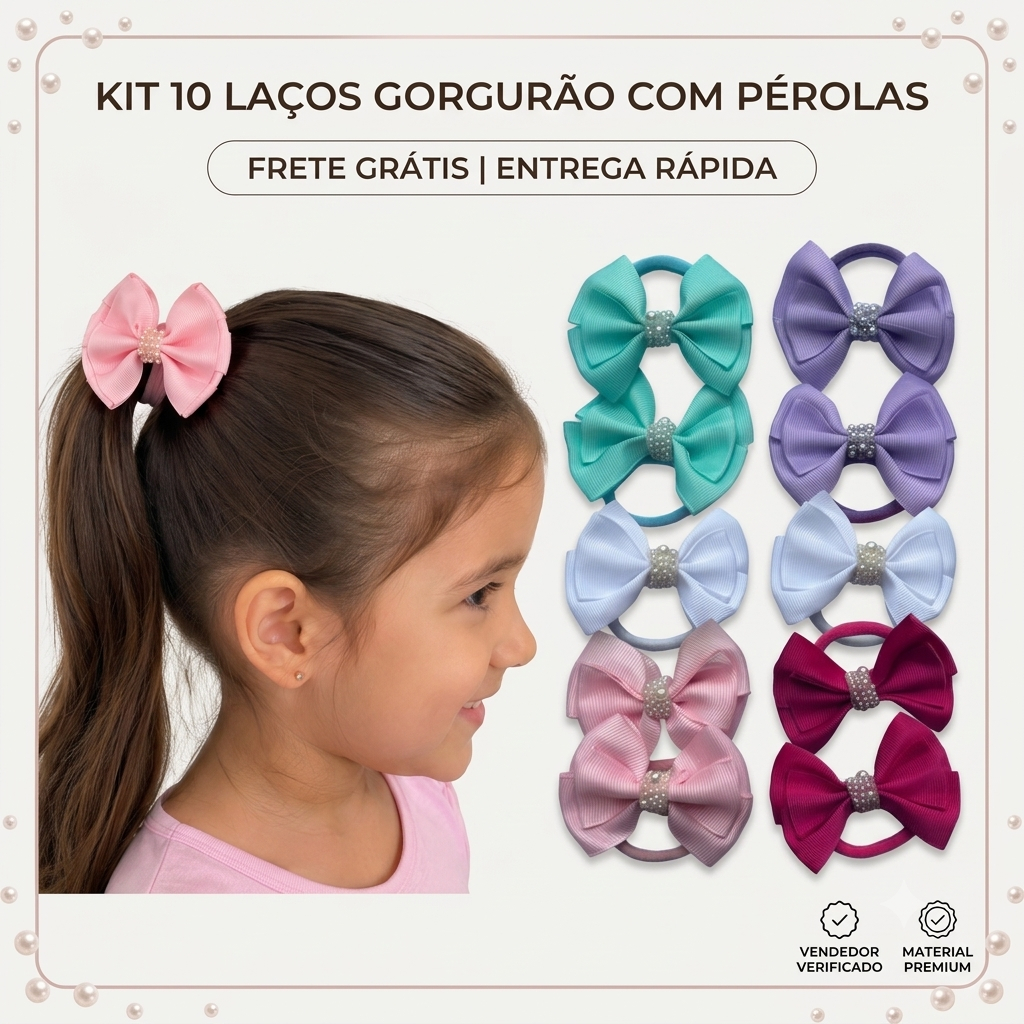 Kit 10 Laços Boutique na Xuxinha (Parzinho) – Cores Delicadas com Detalhe em Pérola | Acessório Elegante e Confortável