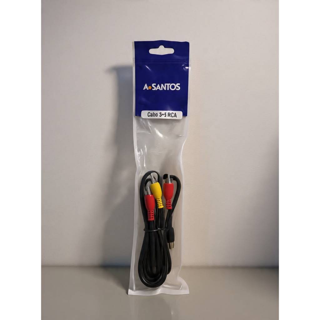 Cabo 3+3 RCA Preto - Plug de metal - Áudio e vídeo - Compatível com Receptores de TV Digital, Home theater e Dvd Player