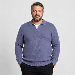 Suéter masculino plus size com gola polo em malha texturizada, tamanhos g1 a g3