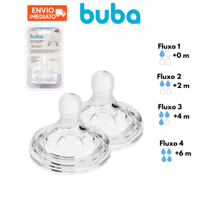 Kit 2 ou 6 Bicos Mamadeira Buba Fluxo 1, 2, 3 e 4 Silicone Anticólica Crescimento Bebê