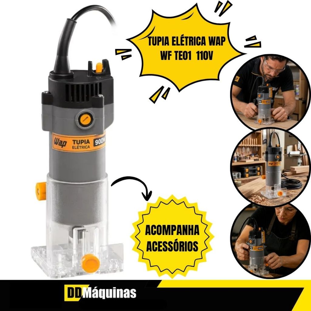 Tupia Elétrica Para Madeira 900W WF TE01 33000RPM 110V + Acessórios- WAP