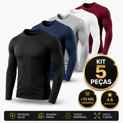 Kit 05 Camisetas Proteção Solar UV Malha Fria Segunda Pele Camisa Térmica Unissex Academia