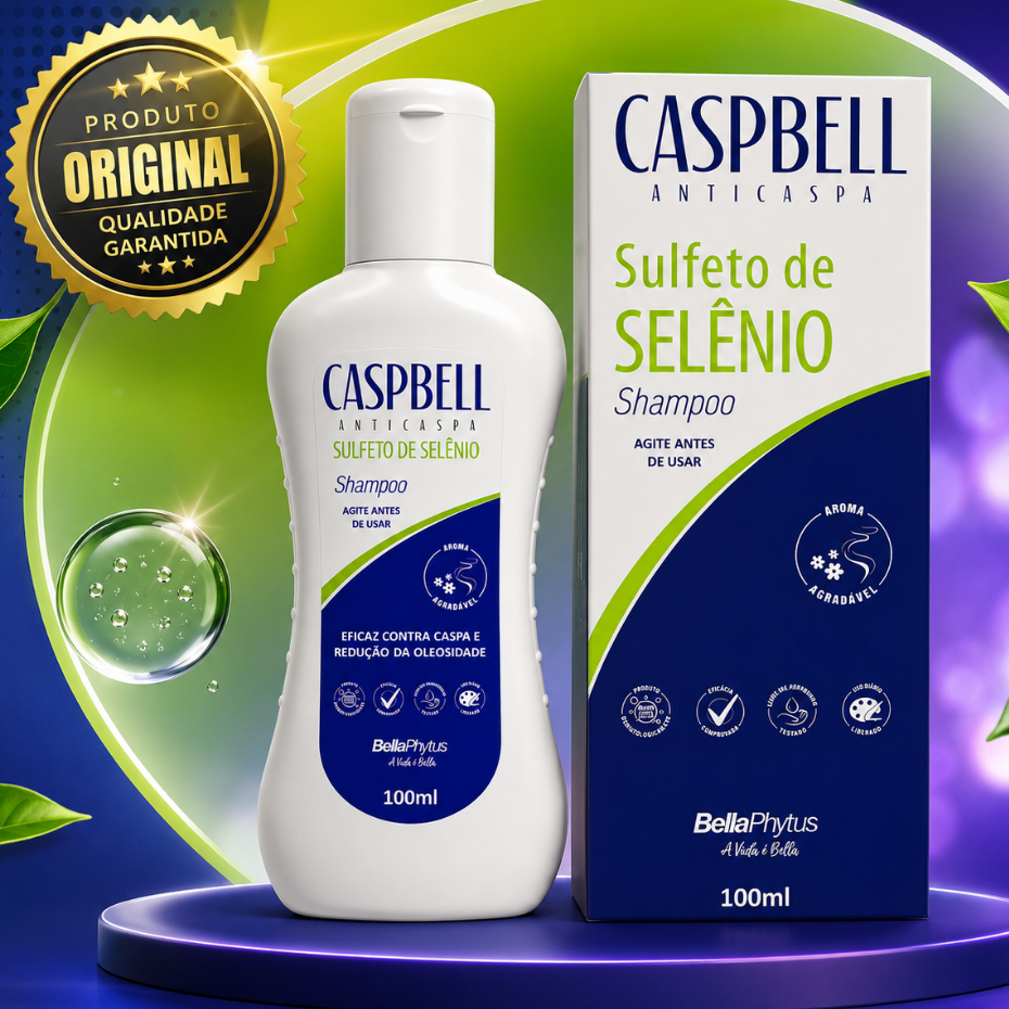 Caspbell Shampoo Selênio 100ml Anticaspa Dermatite Coceira Cabelo Oleoso Limpeza Caspa Descamação