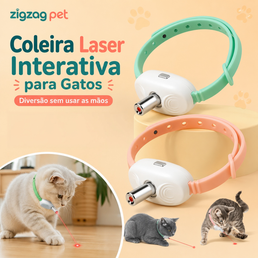 Brinquedo Interativo para Gatos Filhotes - Coleira com Laser Seguro e Recarregável por USB Dois modos