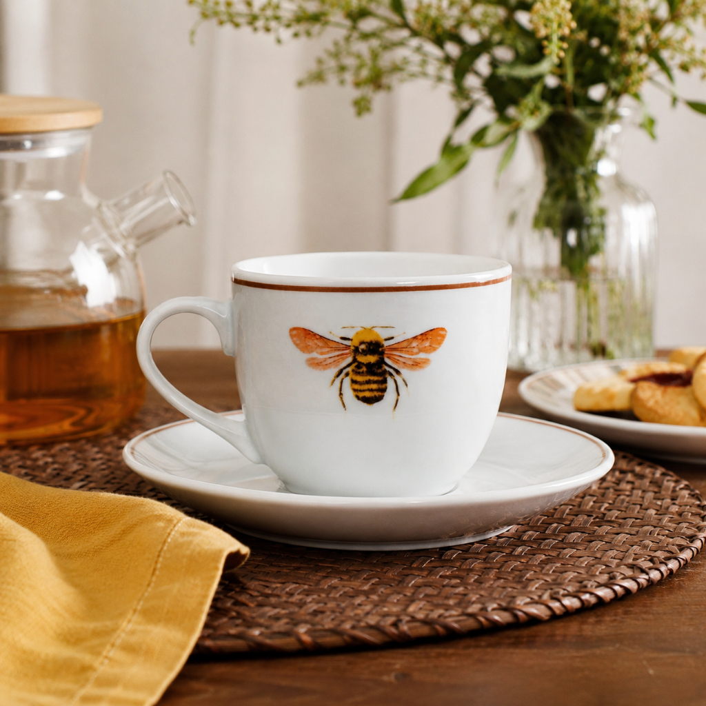 Xicara e pires Cafe Abelha Porcelana 80ml -L Hermitage