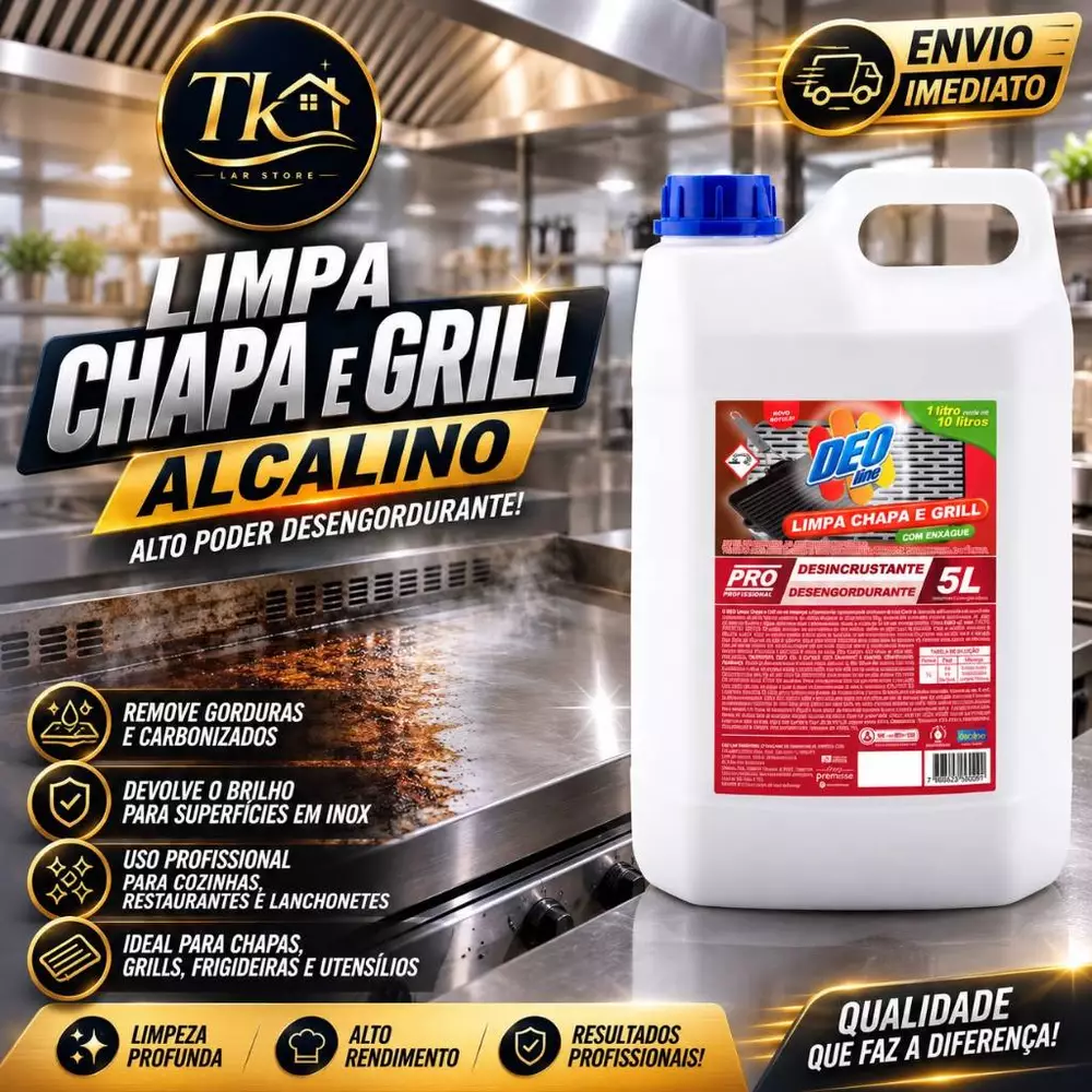 Limpa Chapas de Lanches, Grelhas, Fornos e Coifas, Desengordurante Alcalino Concentrado, Limpeza Pesada Prof. Deoline