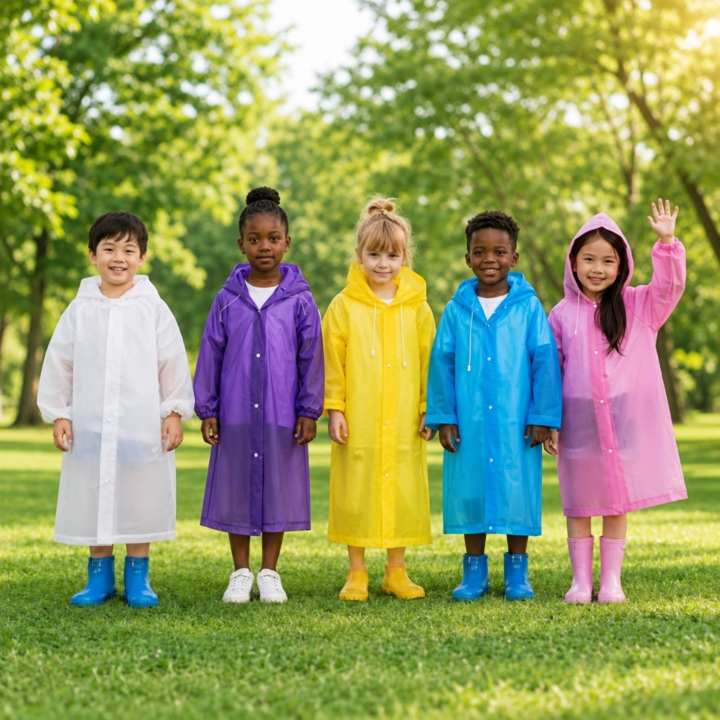 Capa de Chuva Infantil Amarela /Rosa /Azul Impermeável Leve Com Capuz Para Criança Escola Passeio
