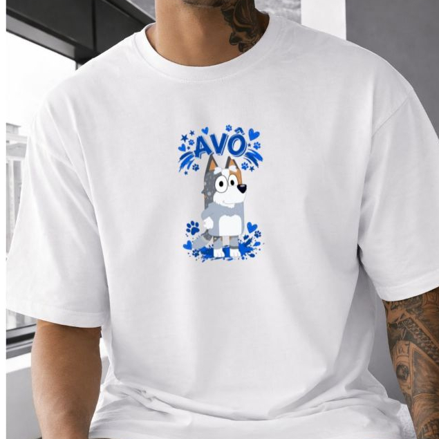 Camiseta Camisa Masculina 100%Algodão roupa blusa estilosa Desenho Bluey e Bingo Avô Lançamento
