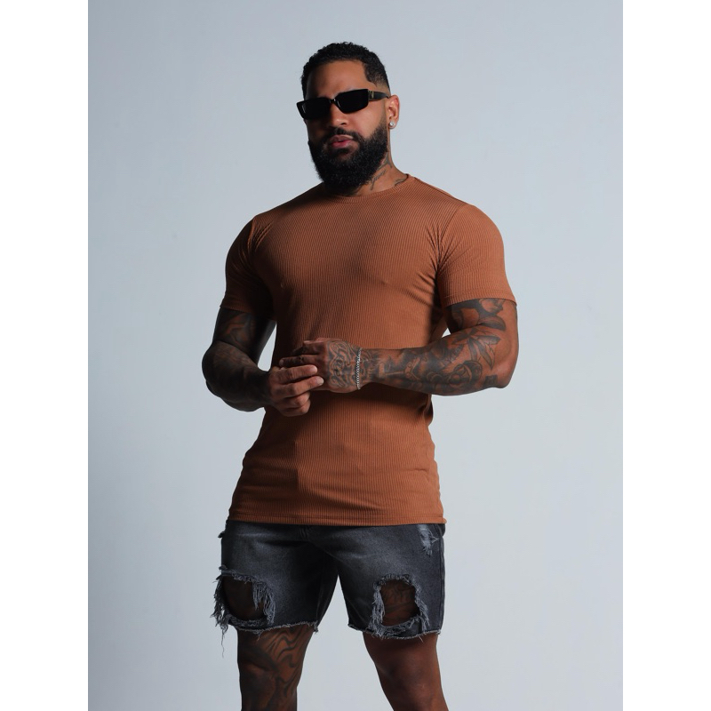 Camisa Canelada Masculina Premium Slim Fit Malha Confortável Casual
