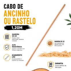 Cabo Ancinho Rastelo 1,20M Madeira Resistente (1 Peça)