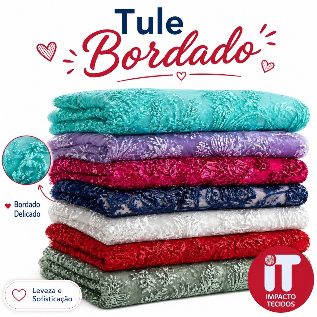 Tecido Tule Bordado 1mt x 1,30mt Largura Varias Cores Para Vestidos Festa Noiva e Moda
