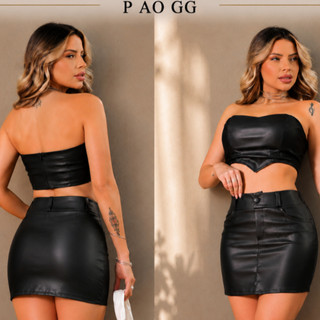 Saia Couro Sintético Premium Feminina Courino Do P ao GG Elegante Básica