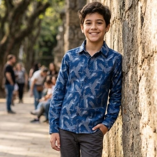 Camisa Social Folhagem Manga Longa Infantil Juvenil Masculino Alfa 1530