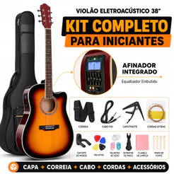 Kit Violão Eletroacústico 38 Polegadas Iniciante - Afinador, Cordas e Acessórios Inclusos