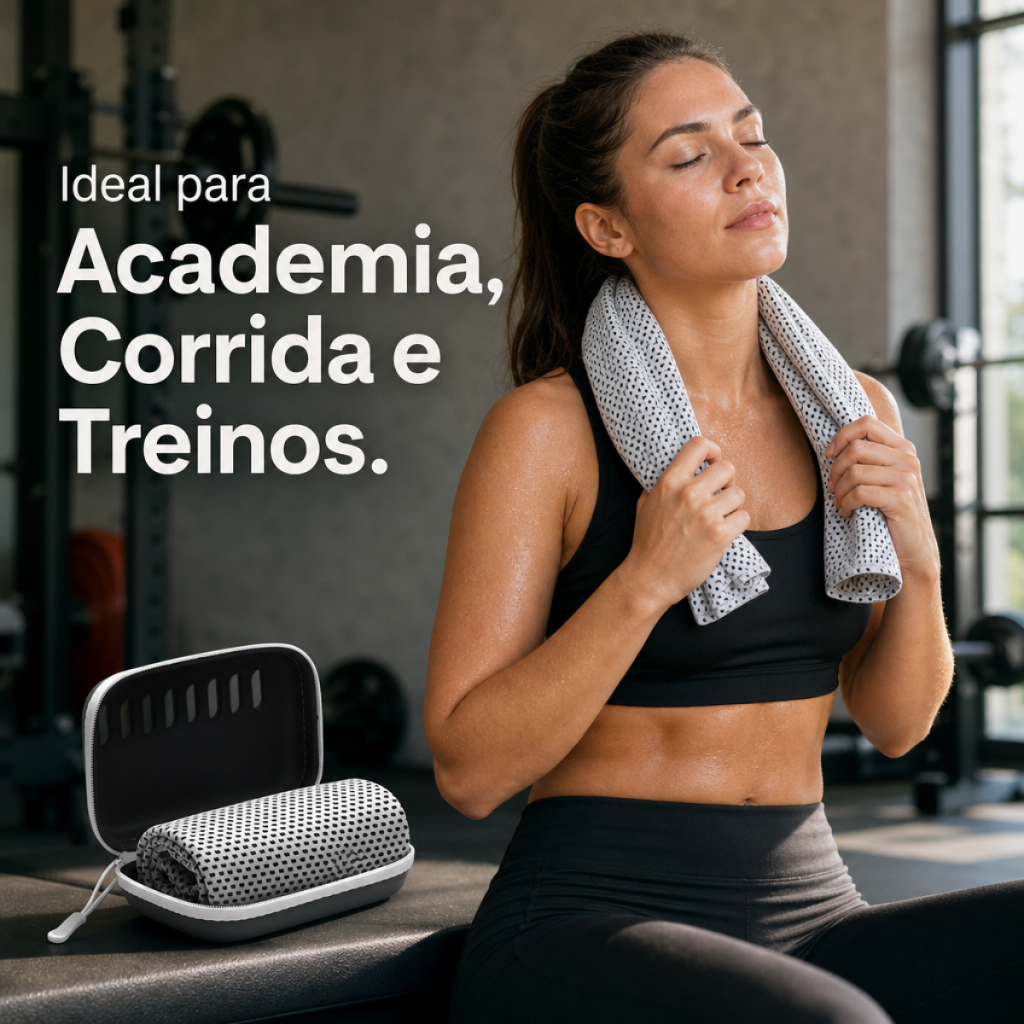 Toalha Refrescante Gelada Esportiva com Estojo Portátil, Absorve Suor para Academia e Corrida