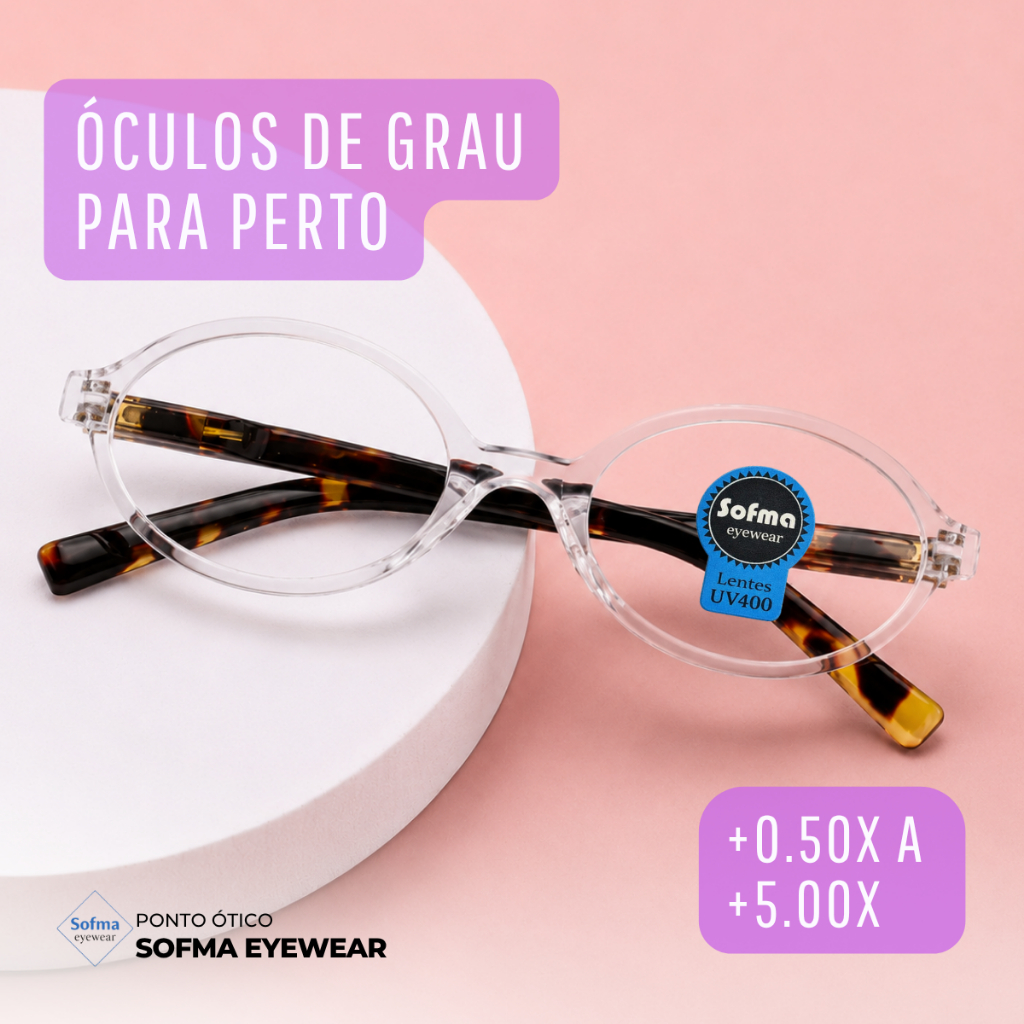 Armação Óculos Grau +0.50 até +5.0 Leitura Perto Transparente Tartaruga Acetato Retro Oval Feminino