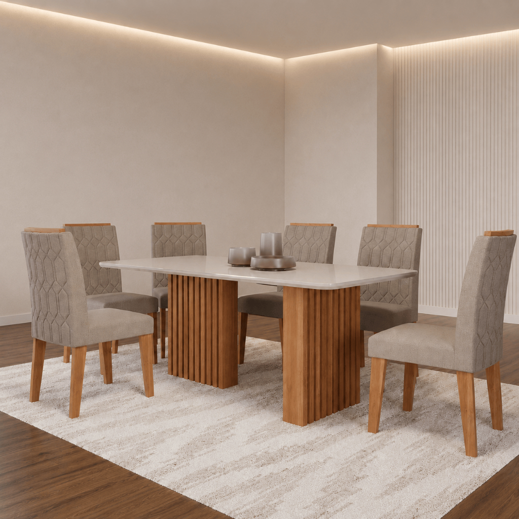 Conjunto Sala de Jantar Mesa Ester 180cm 6 Cadeiras em MDF Carla Cimol