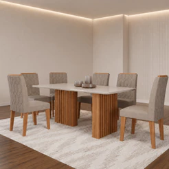 Conjunto Sala de Jantar Mesa Ester 180cm 6 Cadeiras em MDF Carla Cimol