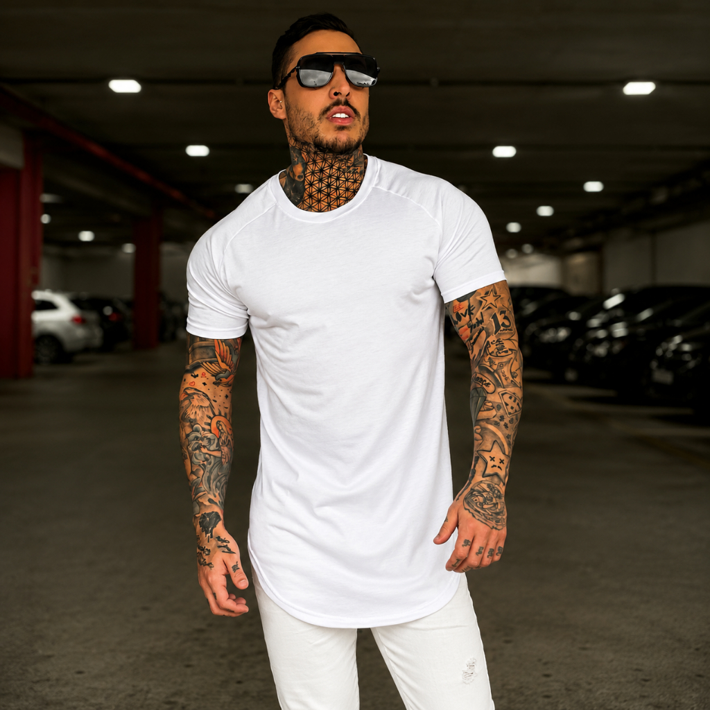 Camiseta Masculina Lisa Longline Básica Branca Dia a Dia