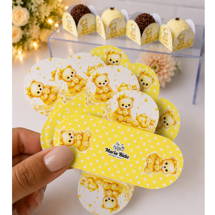 Forminhas de Doces Chá de Bebê Ursinha Amarelo Personalizado Lembrancinha de Festa Aniversário