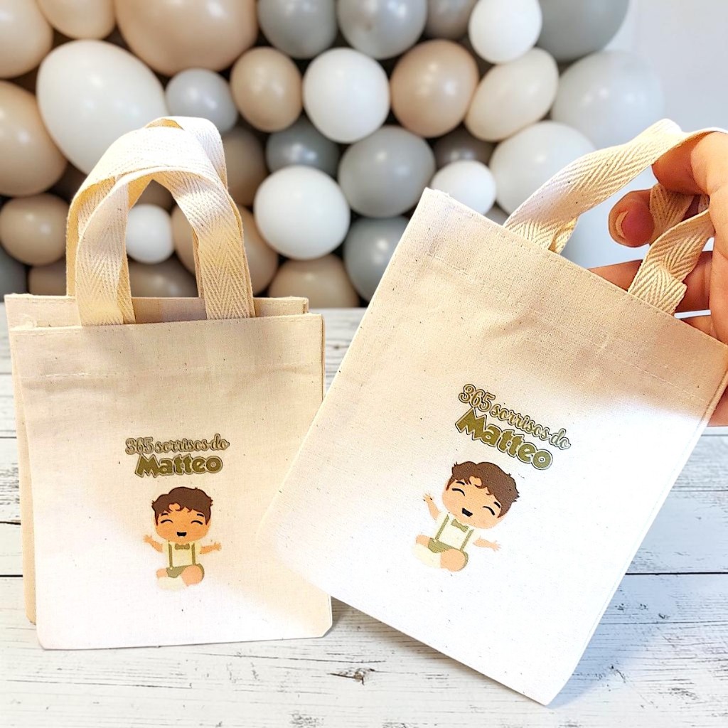 10+ Sacolinha Surpresa Personalizada com Foto ou Cartoon (Mascotinho) | Lembrancinha Aniversário Infantil | Algodão Cru