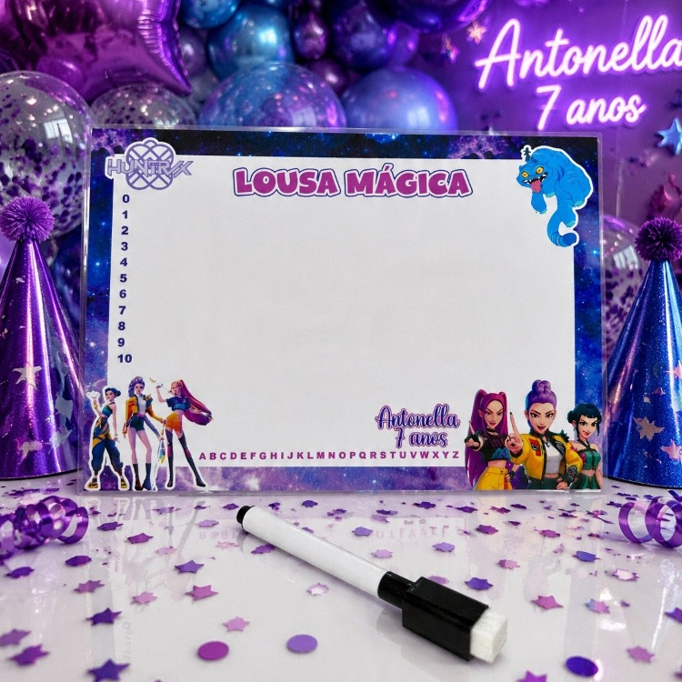 Lousa Mágica Personalizada Guerreiras do k-pop aniversário, Saja Boys, Lembrancinha de festa