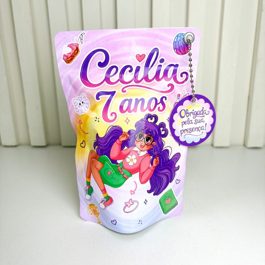 Kit 10 a 30 Saquinho Metalizado Zip Lock Personalizado P 10x15cm - Princesa Desastrada | Festa Infantil Lembrancinhas