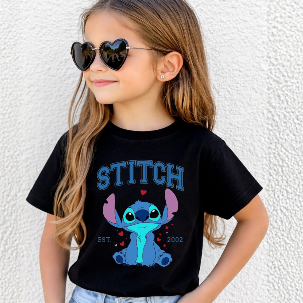 Camiseta Stitch Infantil Feminina Estampada 100% Algodão T-shirt Menina Stitch Personagem Fofo