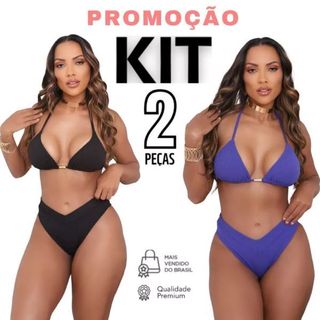 Kit 2 Biquíni Calcinha Asa Delta Cintura Alta Top Cortininha PROMOÇÃO